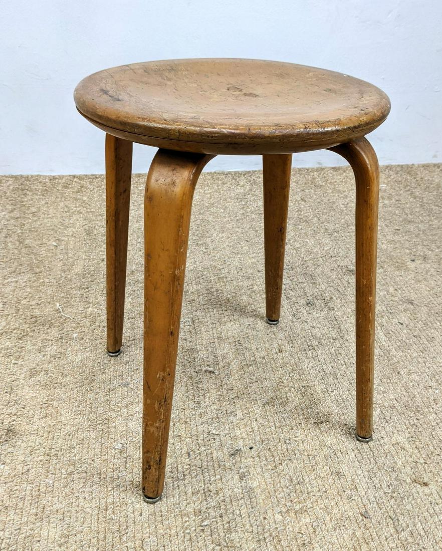 Alvar Aalto Style Stool.  Round top with bentwood legs. (1 of 9)
