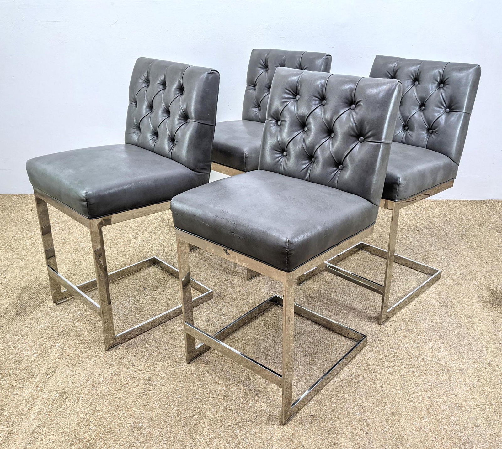 Set 4 Cantilever Chrome Bar Stools. (1 of 11)