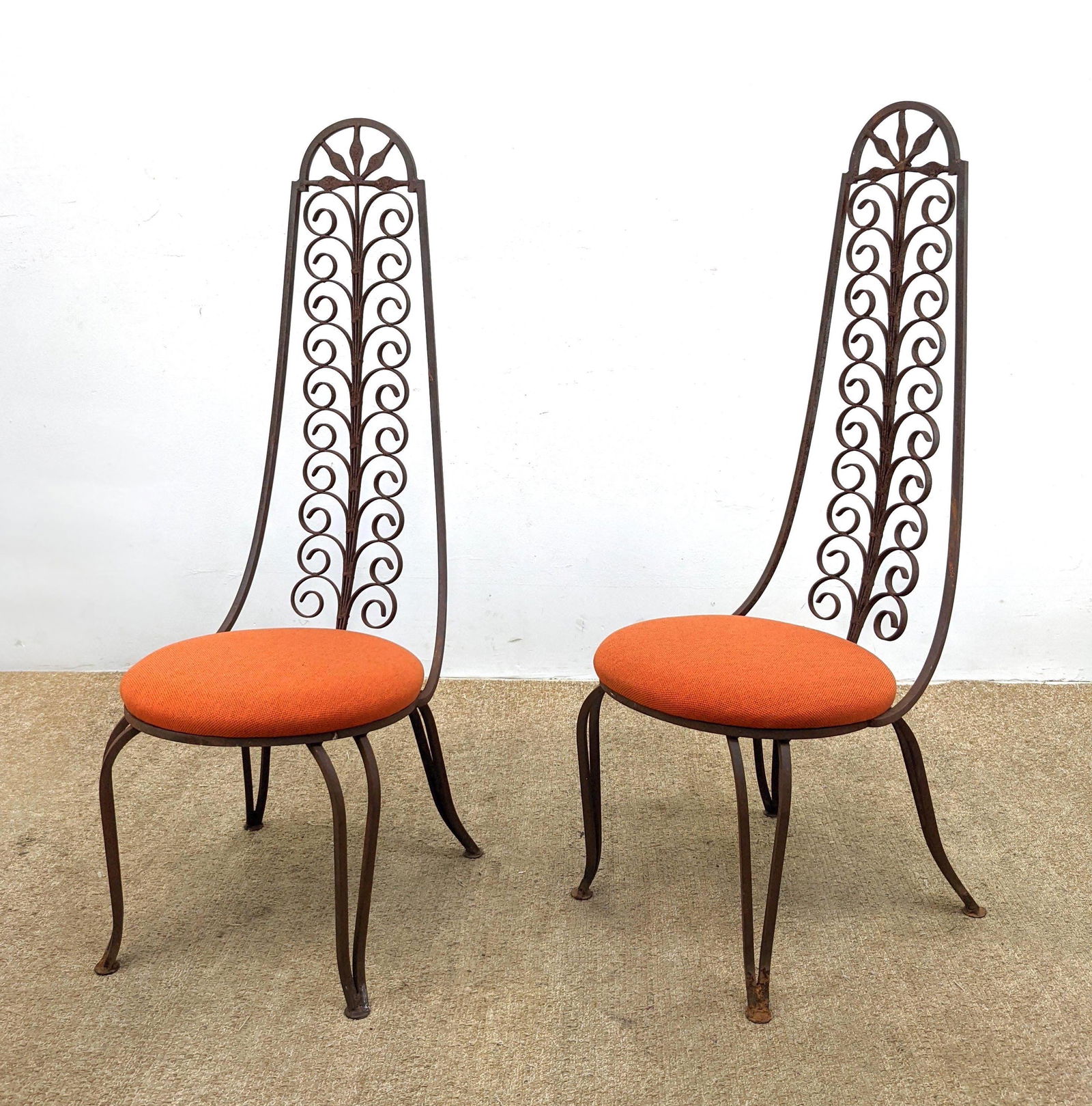 Pair Decorative Iron Tall Back Chairs. (1 of 13)