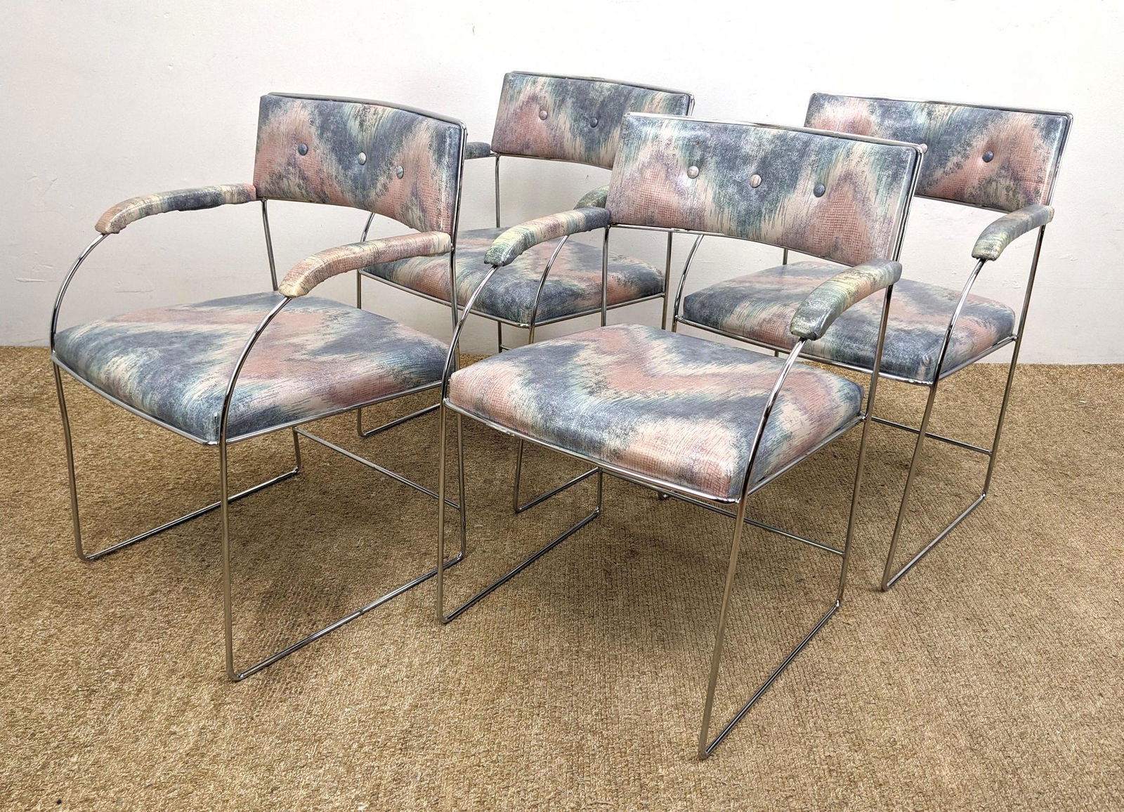 Set 4 Milo Baughman Style Chairs.  Arched arms. Chrome (1 of 10)