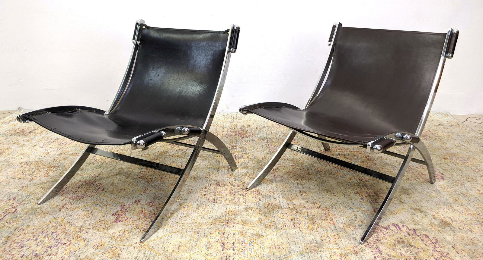 Pair Antonio Citterio style black leather sling chairs (1 of 16)