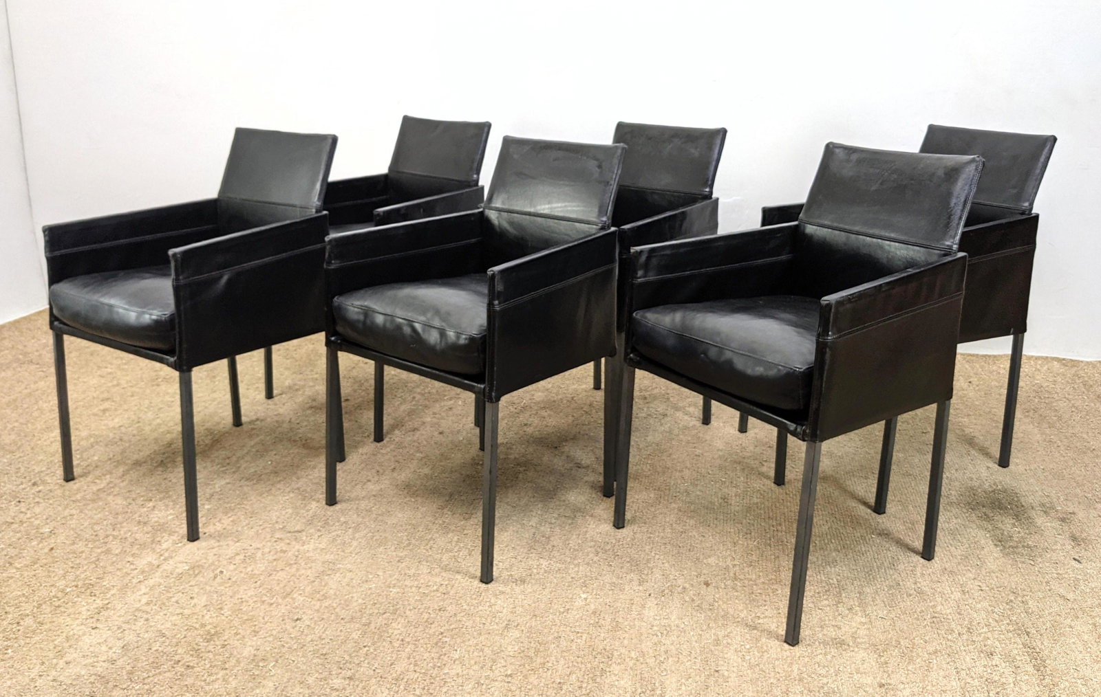 Set Six KFF Leather Arm Chairs.: Set Six KFF Leather Arm Chairs.-- Dimensions: H: 33.5 inches: W: 21 inches: D: 22 inches ---