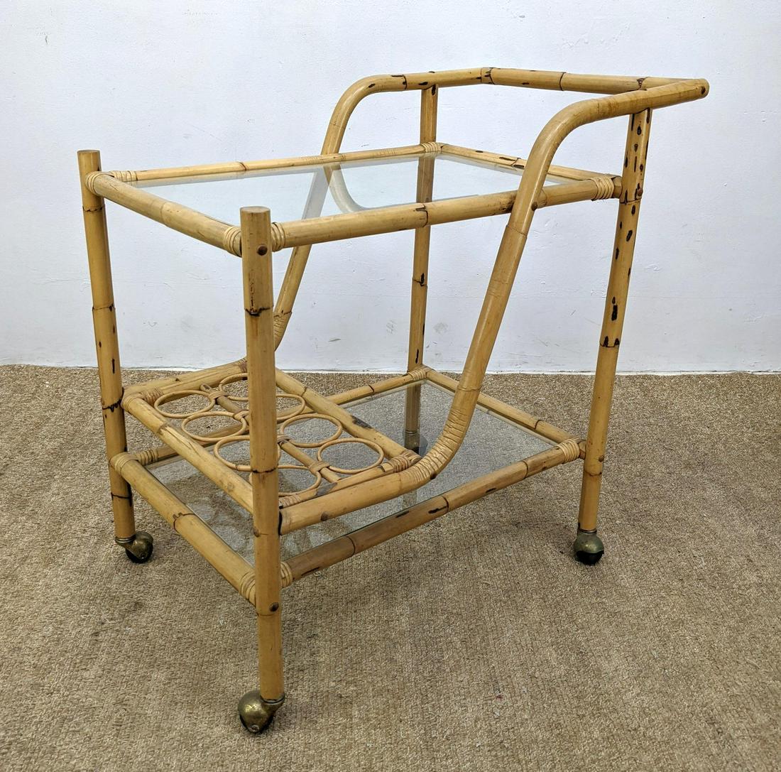 Bamboo Rattan Bar Cart Server. Inset glass. (1 of 8)