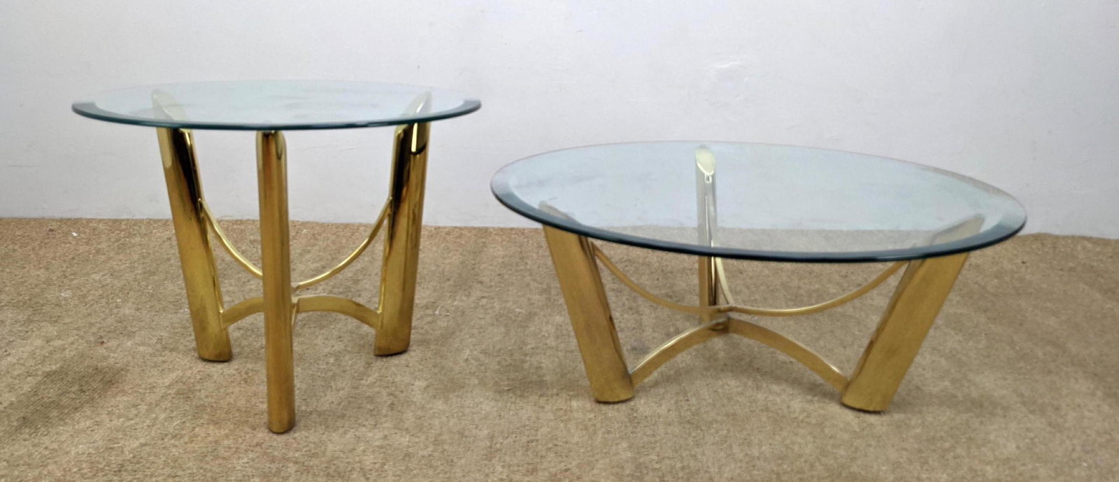 Pair Gold Tone Metal and Glass Tables. Coffee and Side (1 of 13)