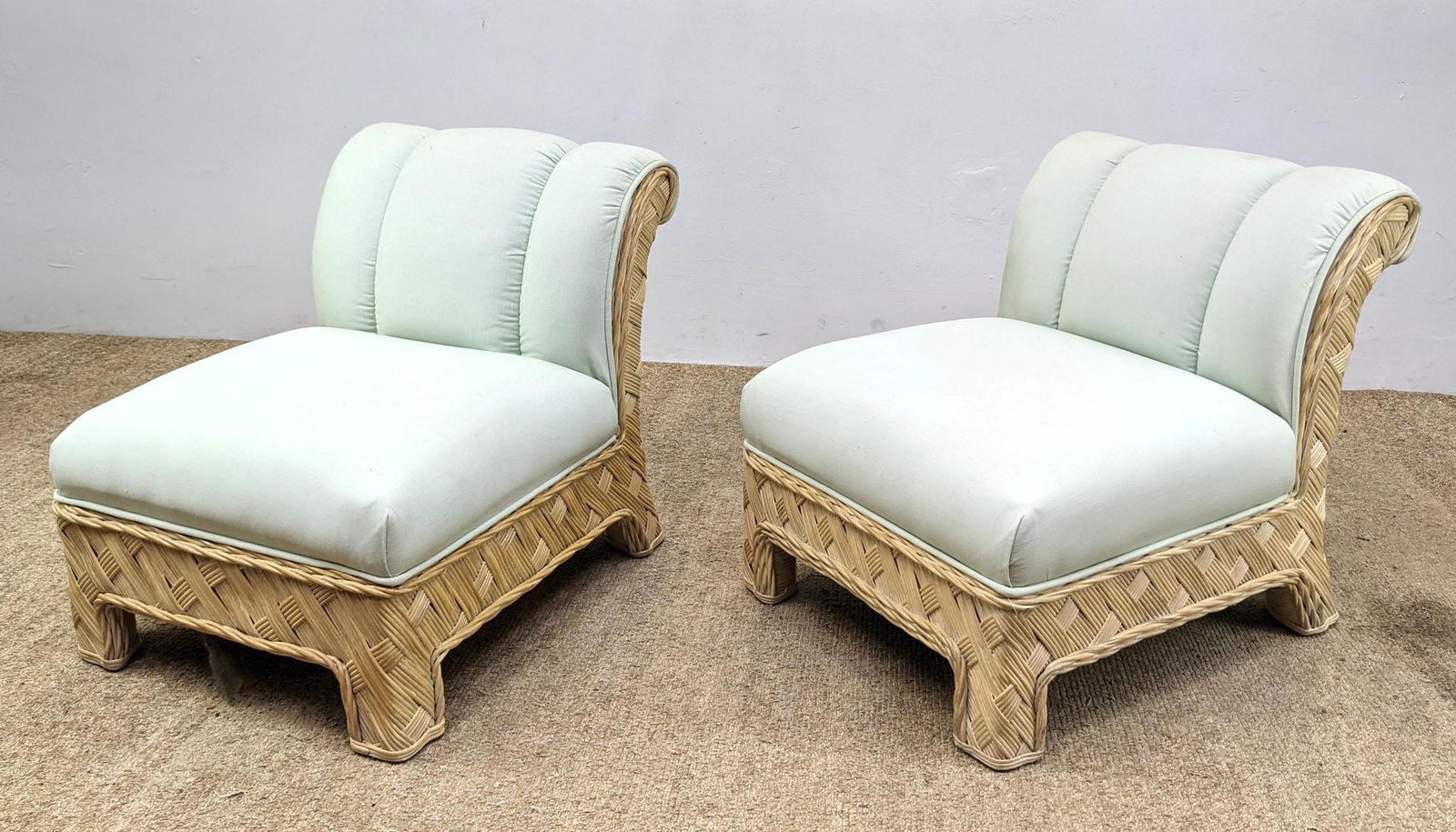 Pair Decorator Rattan Armless Lounge Chairs. (1 of 14)