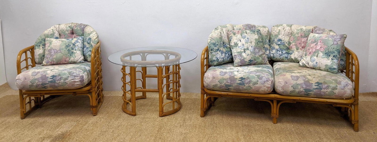 3pc Miami Modern Rattan Bamboo Set. Love seat, Chair, G (1 of 15)