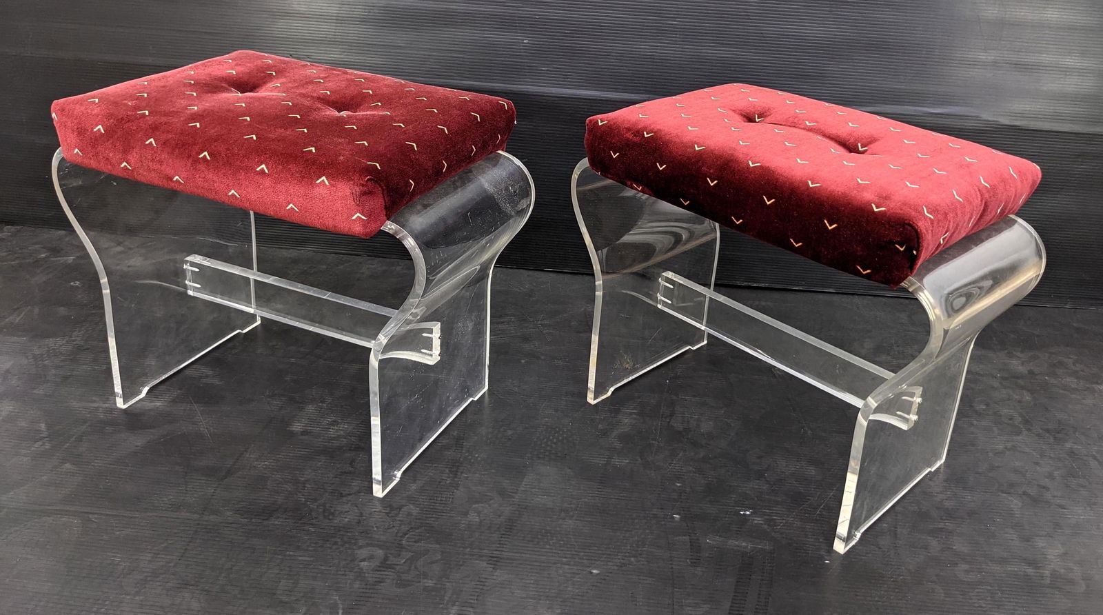 Pr HILL Modernist Lucite Upholstered Vanity Stools. Ben (1 of 10)