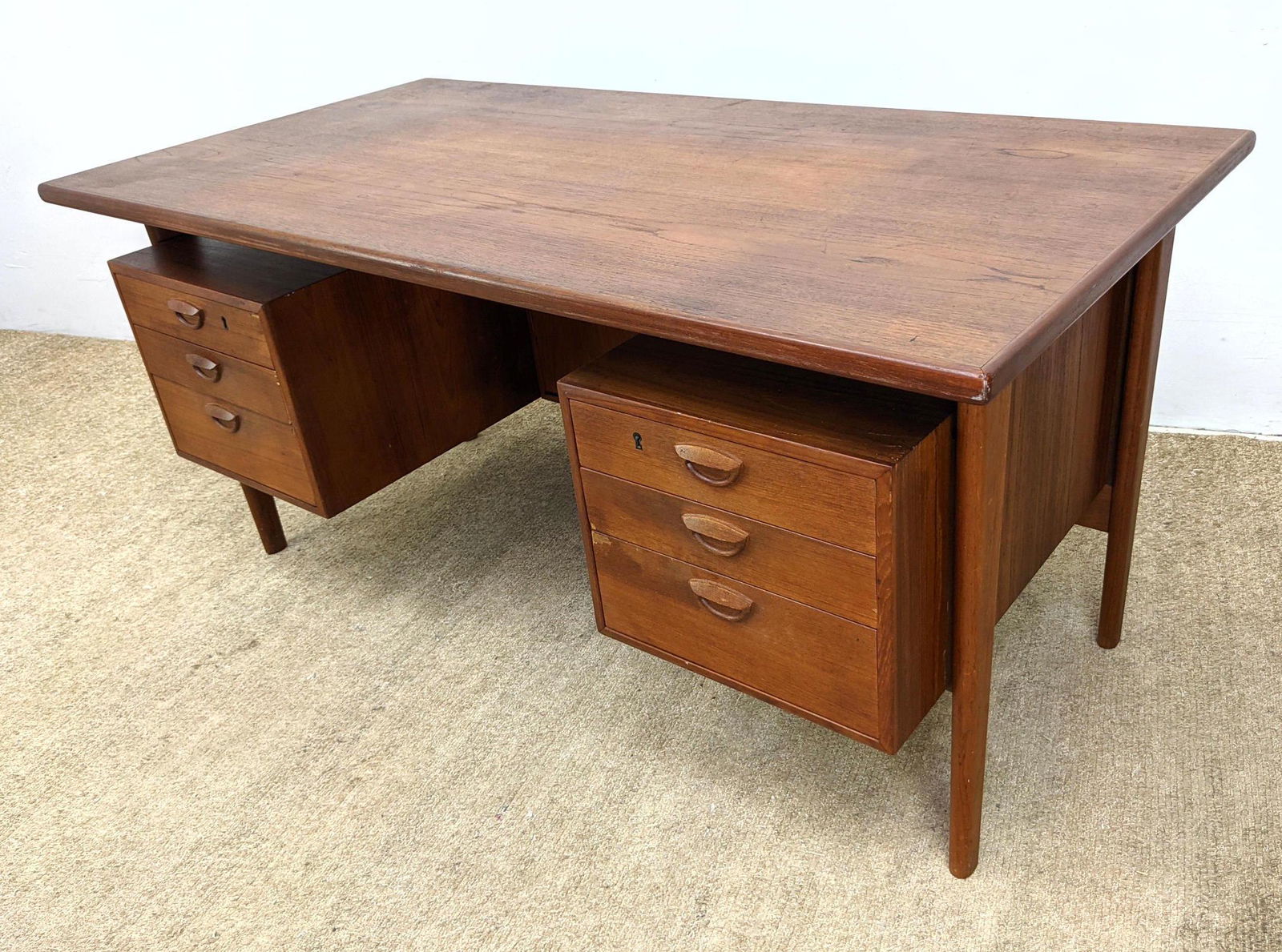 Danish Teak Desk. Suspended cabinets. Back side has thr (1 of 14)