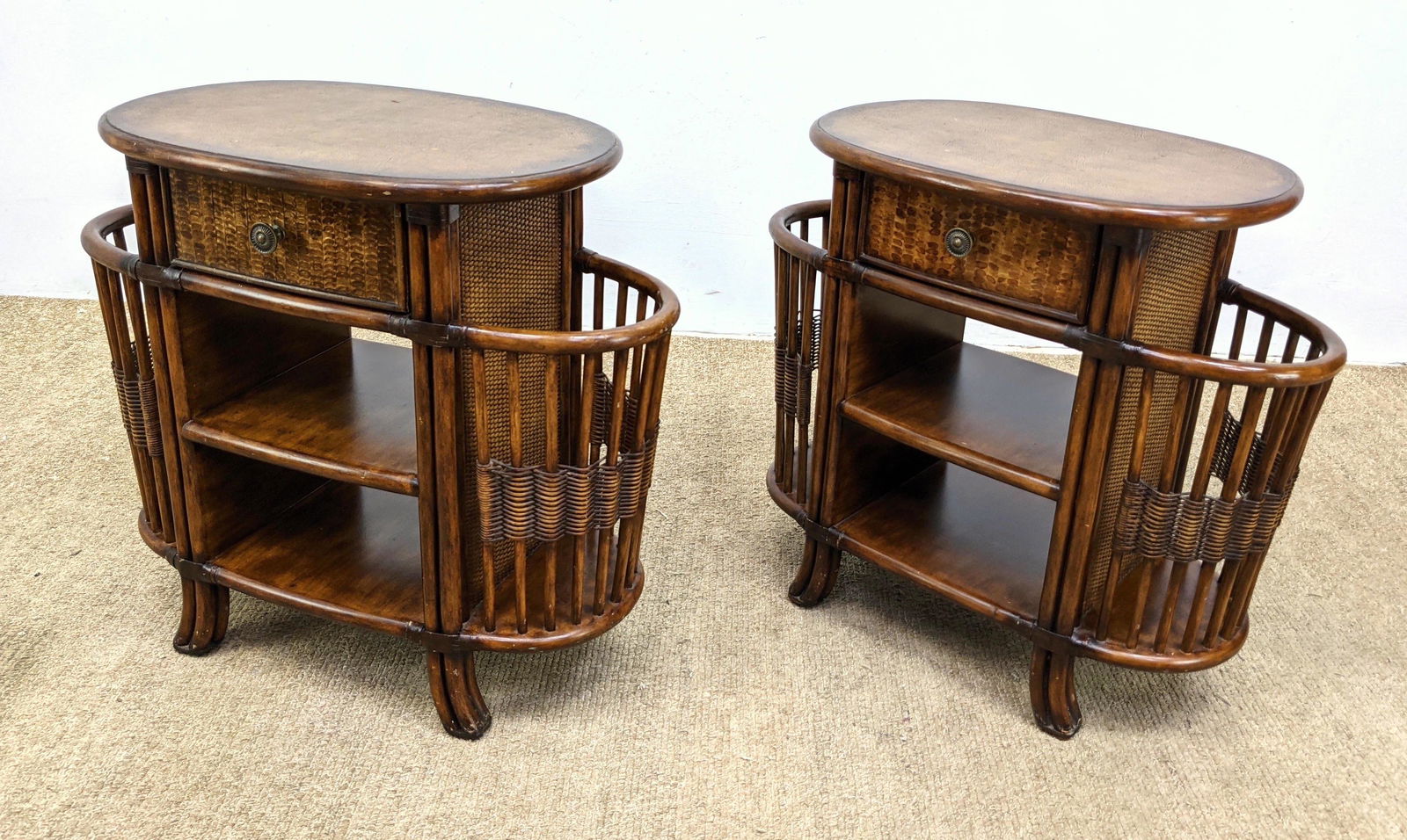 Pr Bamboo Rattan Woven Oval Side Tables. Magazine Racks (1 of 15)