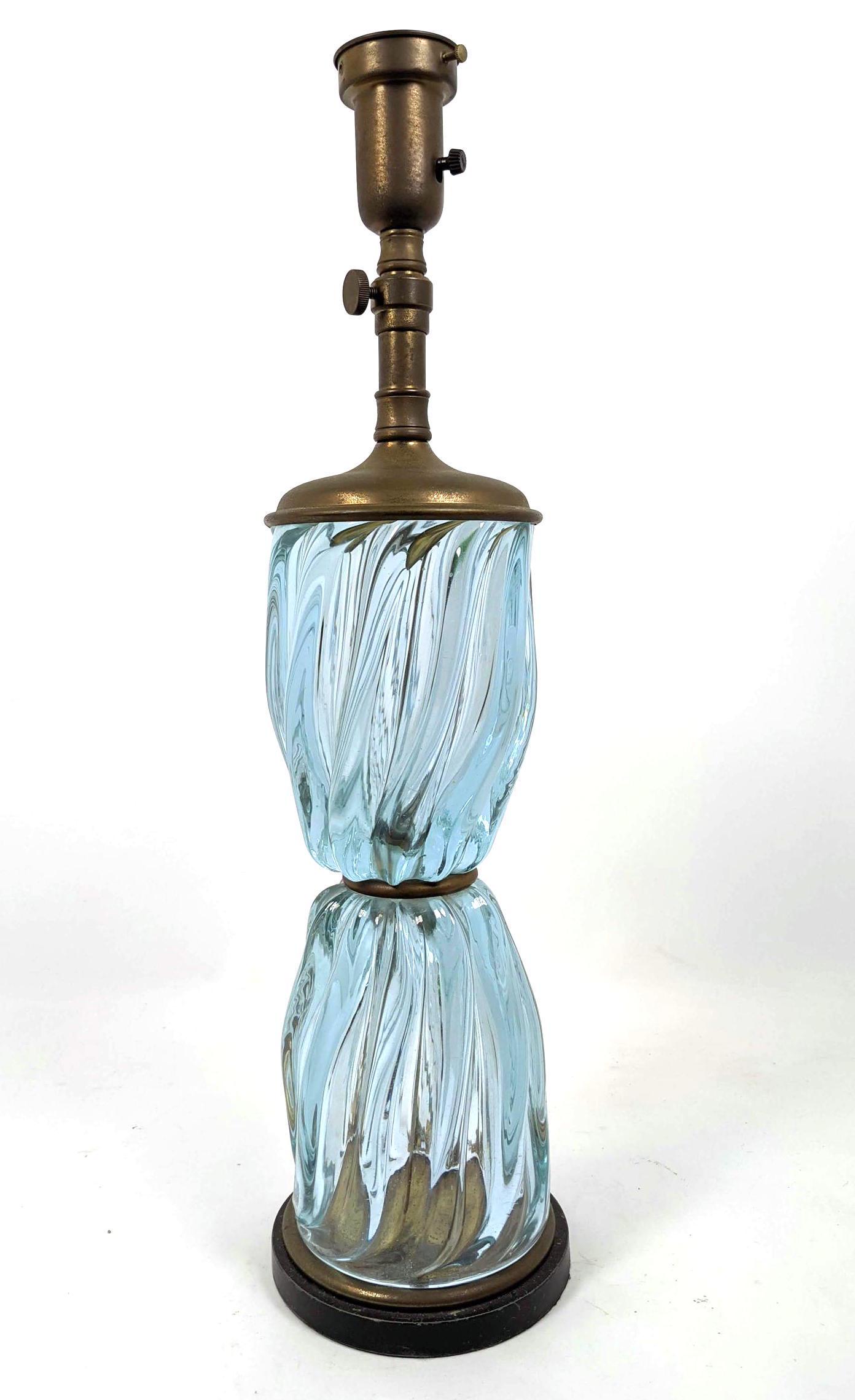 Pale Blue Murano Art Glass Table Lamp. Two stacked glas (1 of 11)