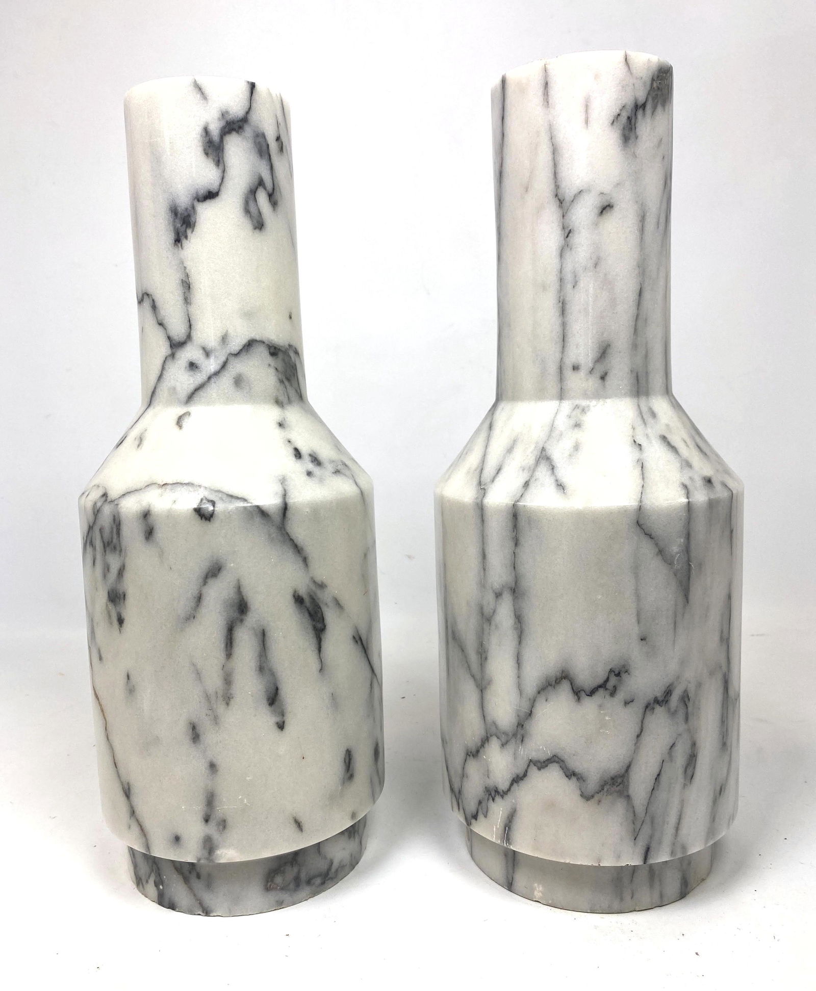 Pair Gray Veined Marble Lamp Bases. Heavy solid. (1 of 9)