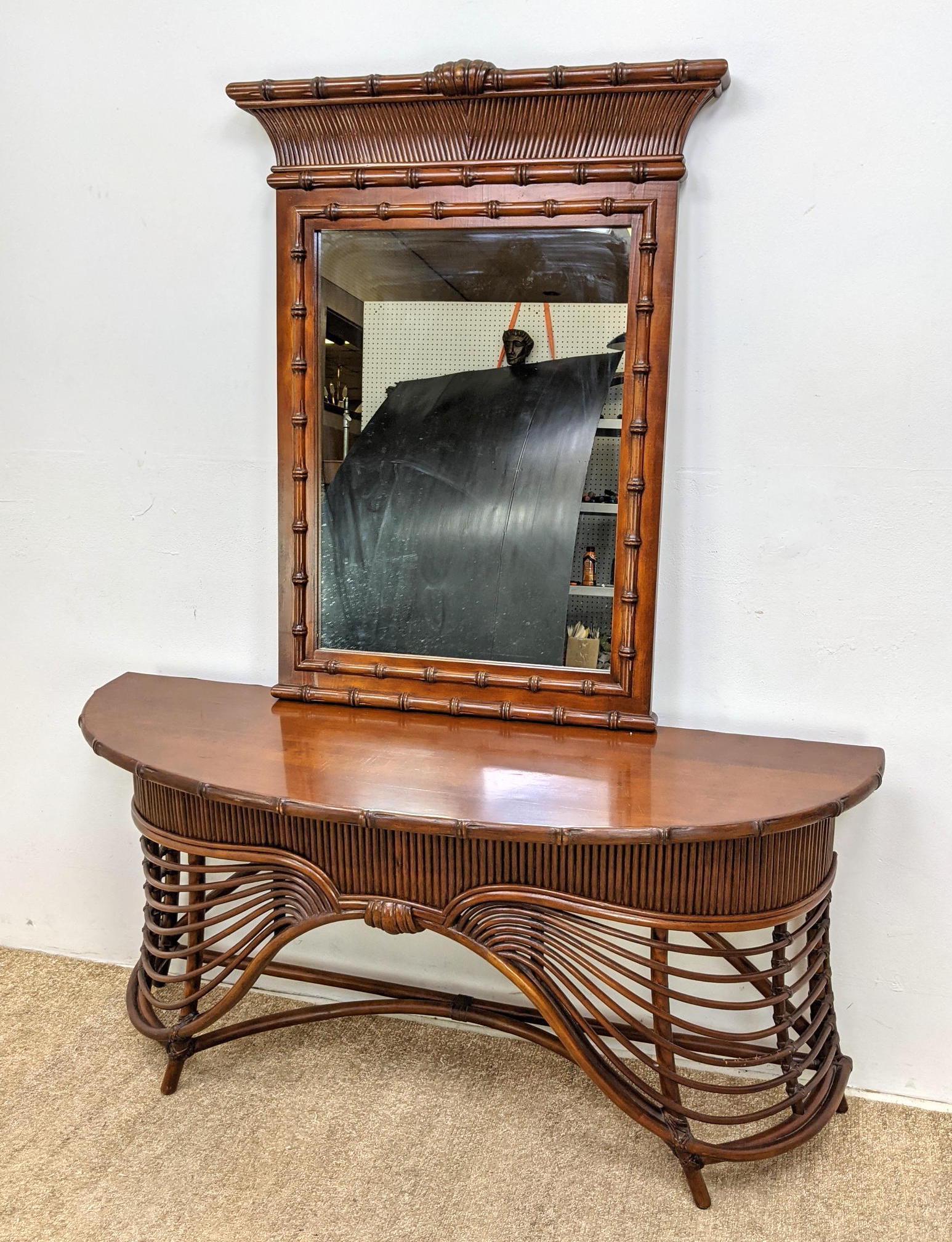 Decorator Rattan and Faux Bamboo Console Table with Mir (1 of 15)