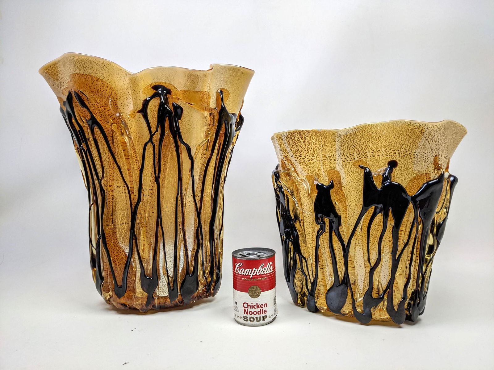 2pcs Large Art Glass Vases. Applied design. (1 of 14)