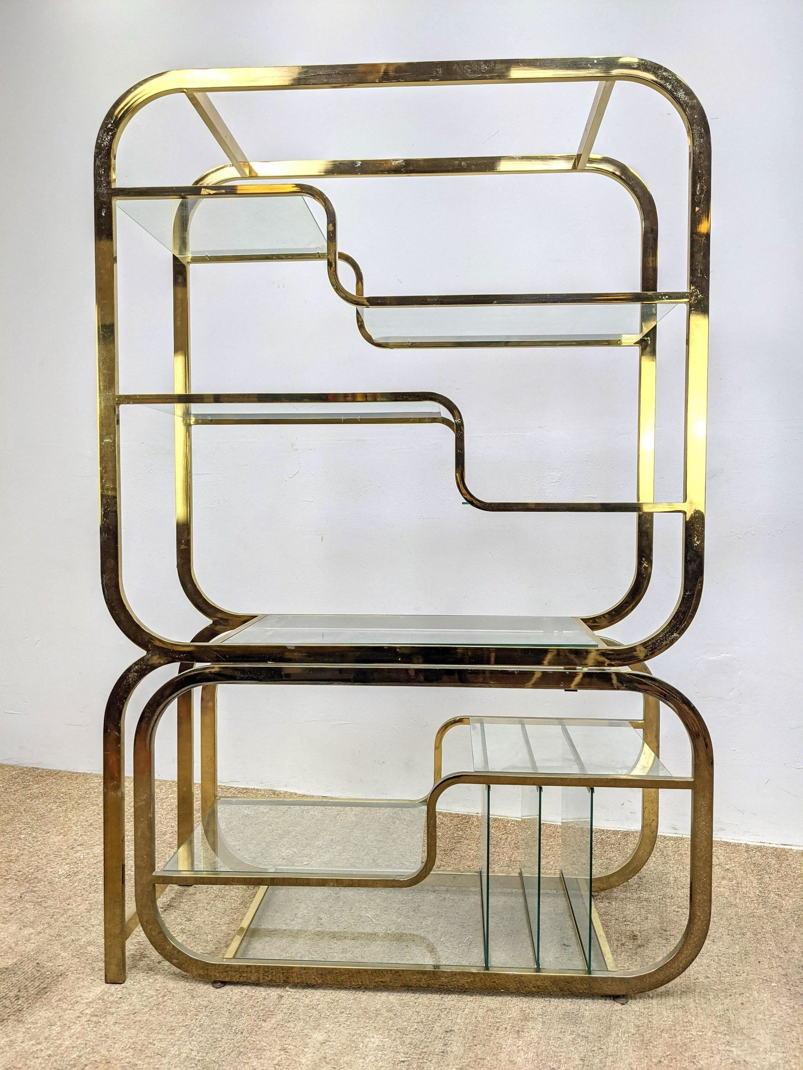 Milo Baughman DIA Style Brass Glass Shelf Etagere. Expa (1 of 15)