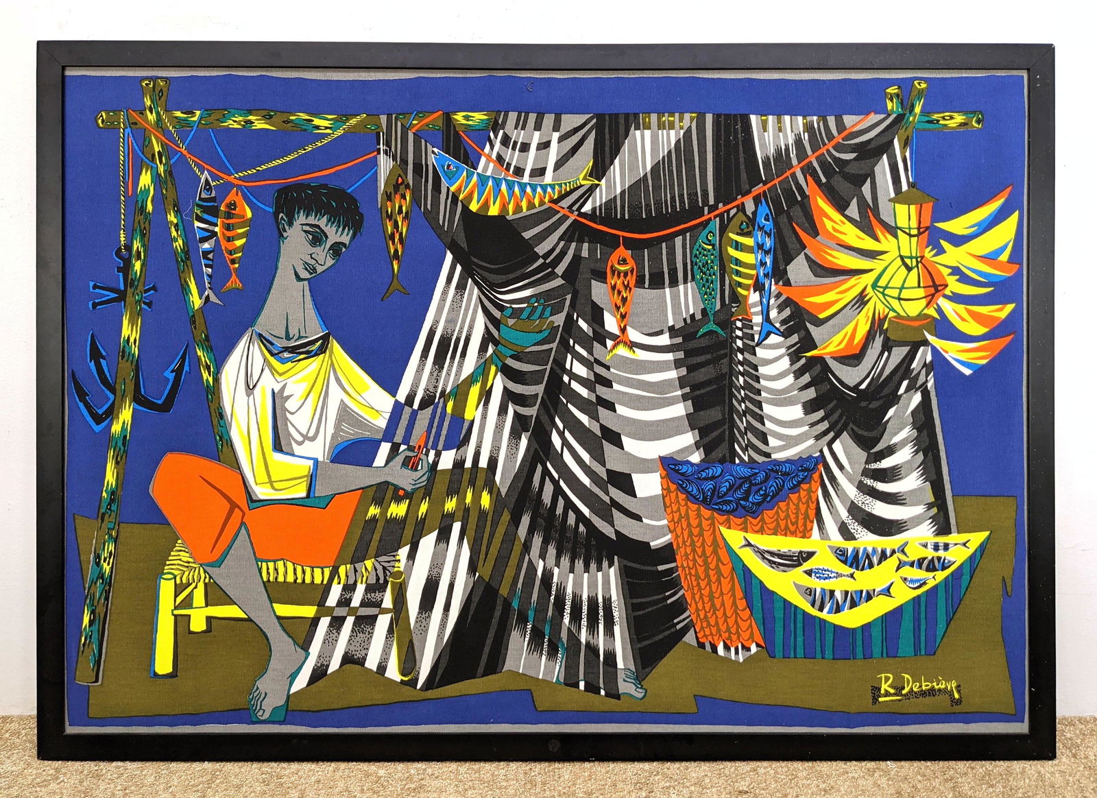 R DEBIEVE Printed Tapestry. Modernist image of fisherma (1 of 11)