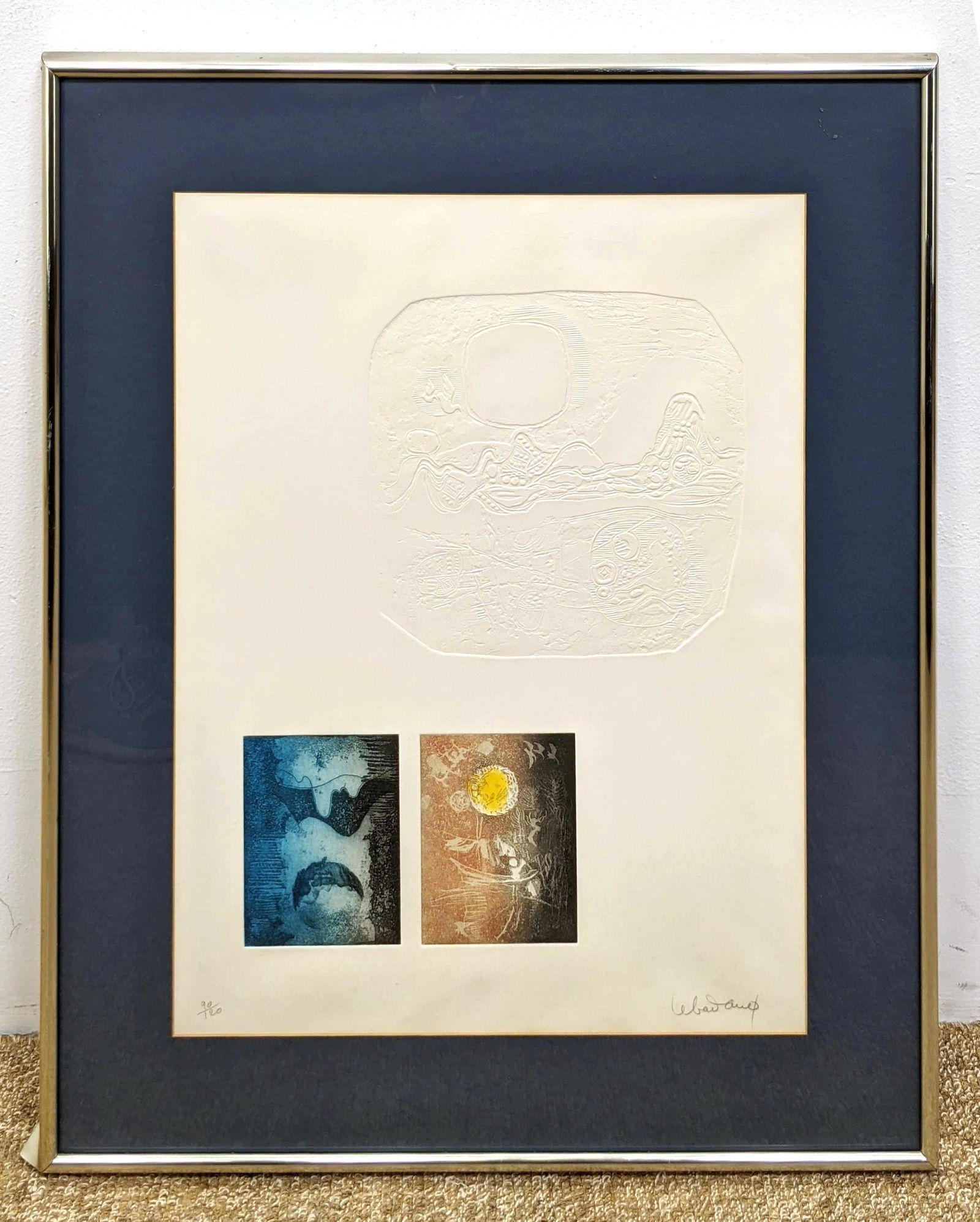 LEBADANG Modernist Intaglio Print. "Bleu and Red Intagl (1 of 12)