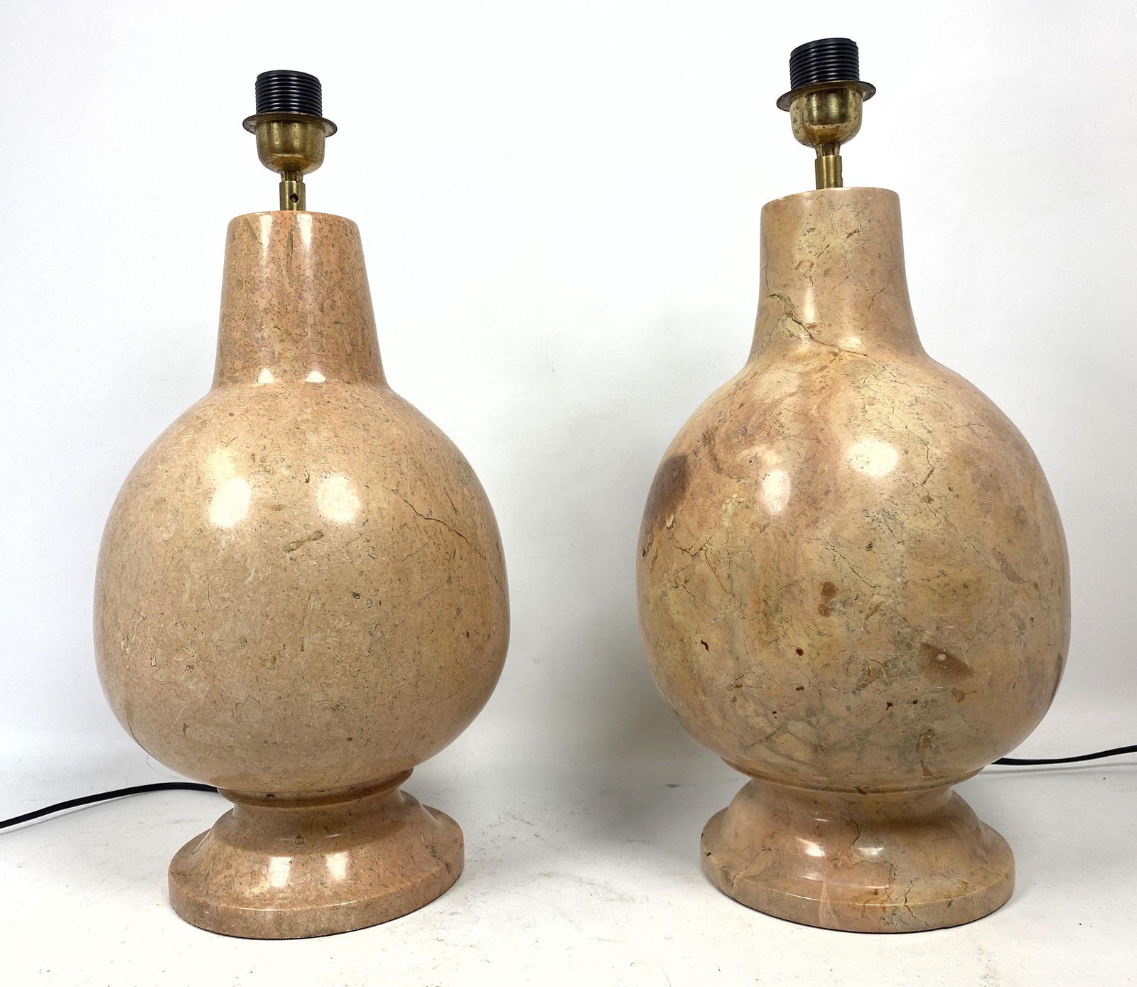 Pair Heavy Marble Table Lamps. Bulbous Design. (1 of 14)