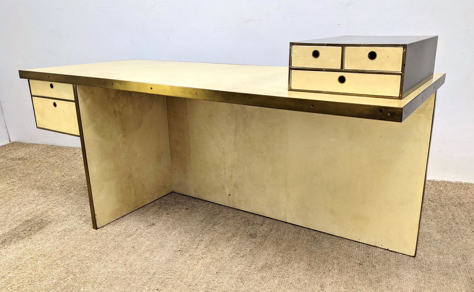 Decorator Karl Springer Style Desk.  Goat Skin with Bra (1 of 20)