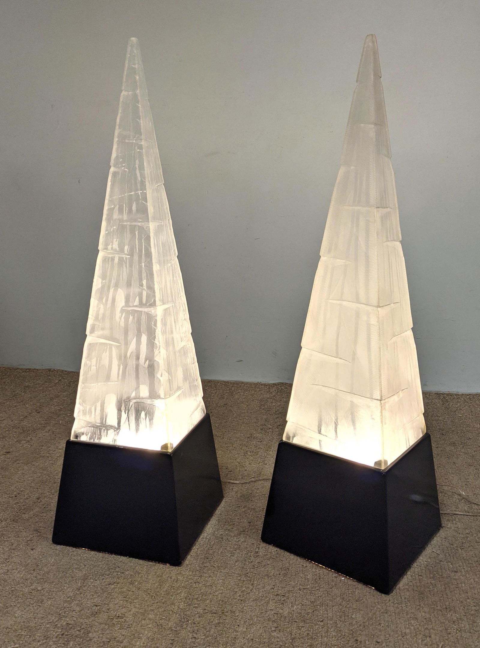 Pair Tall Acrylic and Metal Obelisk Floor Lamps. (1 of 13)