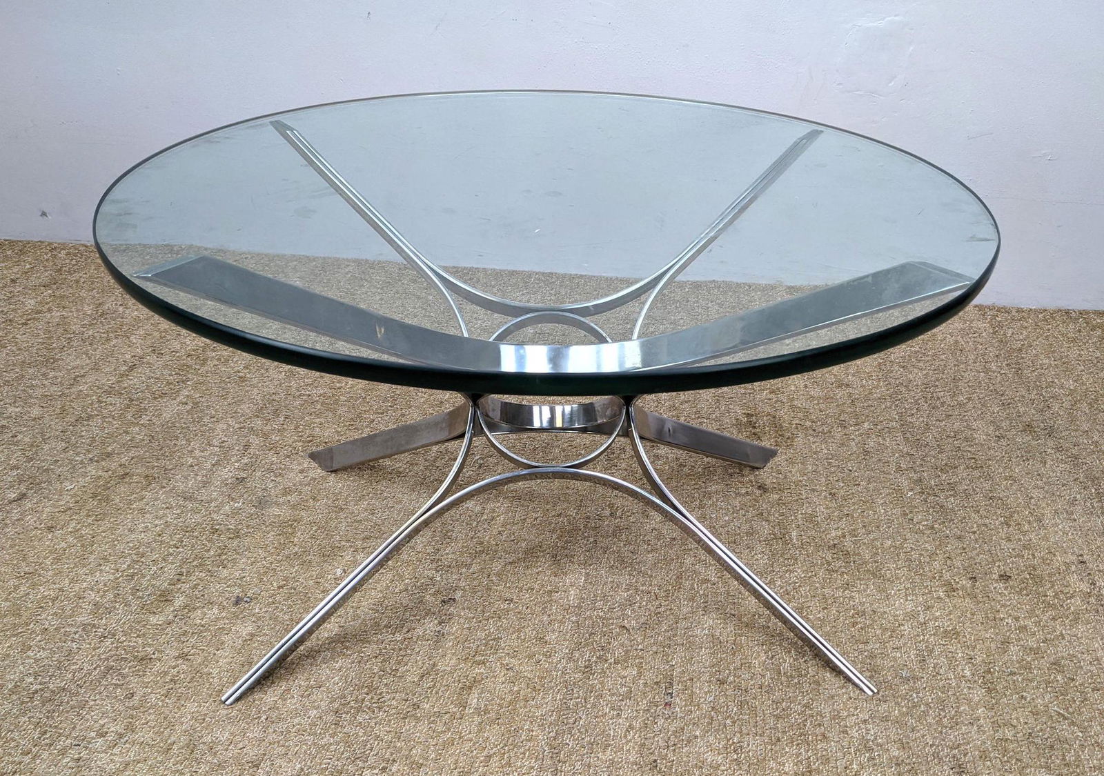 ROGER SPRUNGER for DUNBAR Round Glass Cocktail Table. 4 (1 of 10)