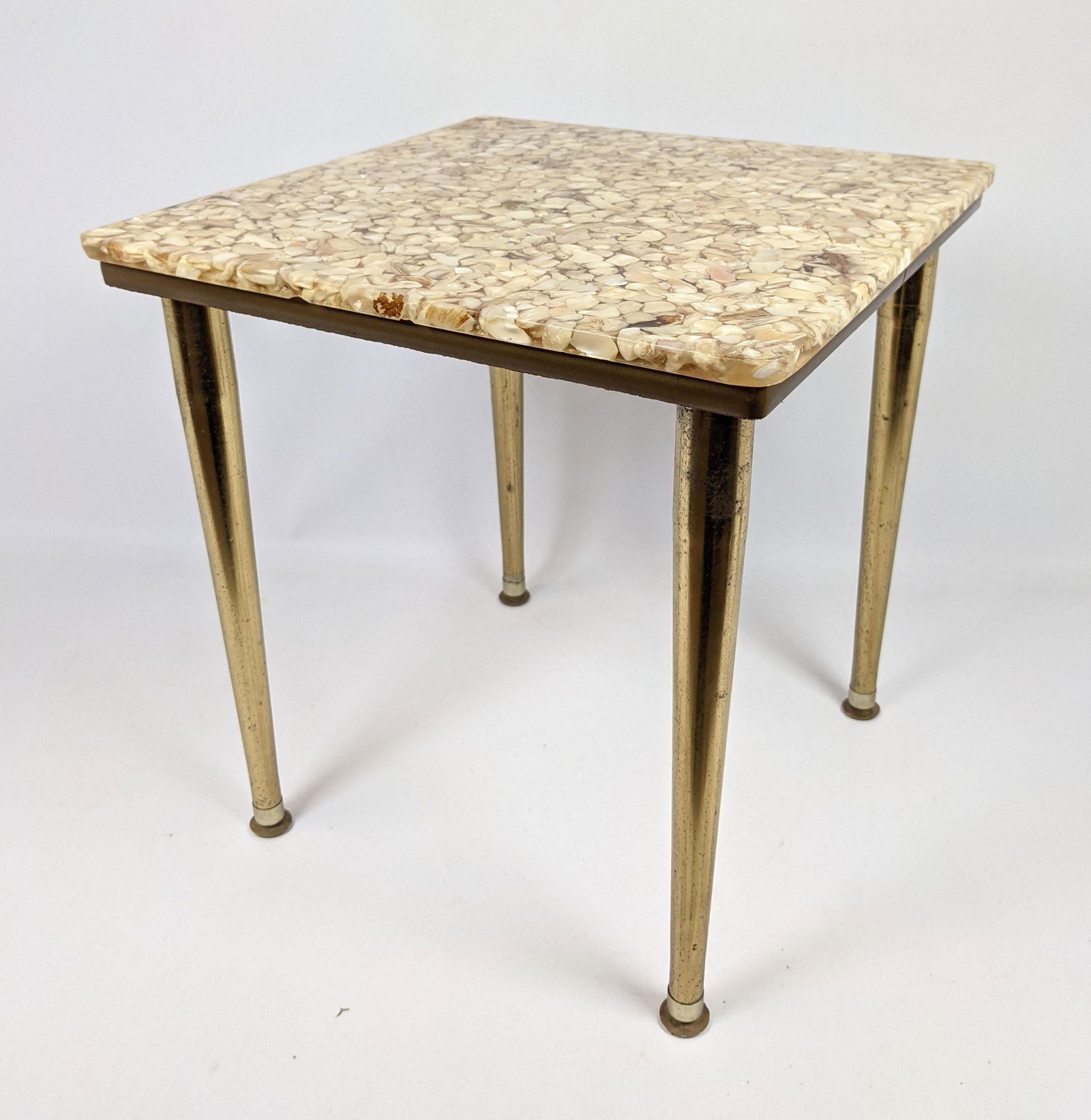 Terrazzo Modernist Square Side Table.  Tapered gold ton (1 of 9)