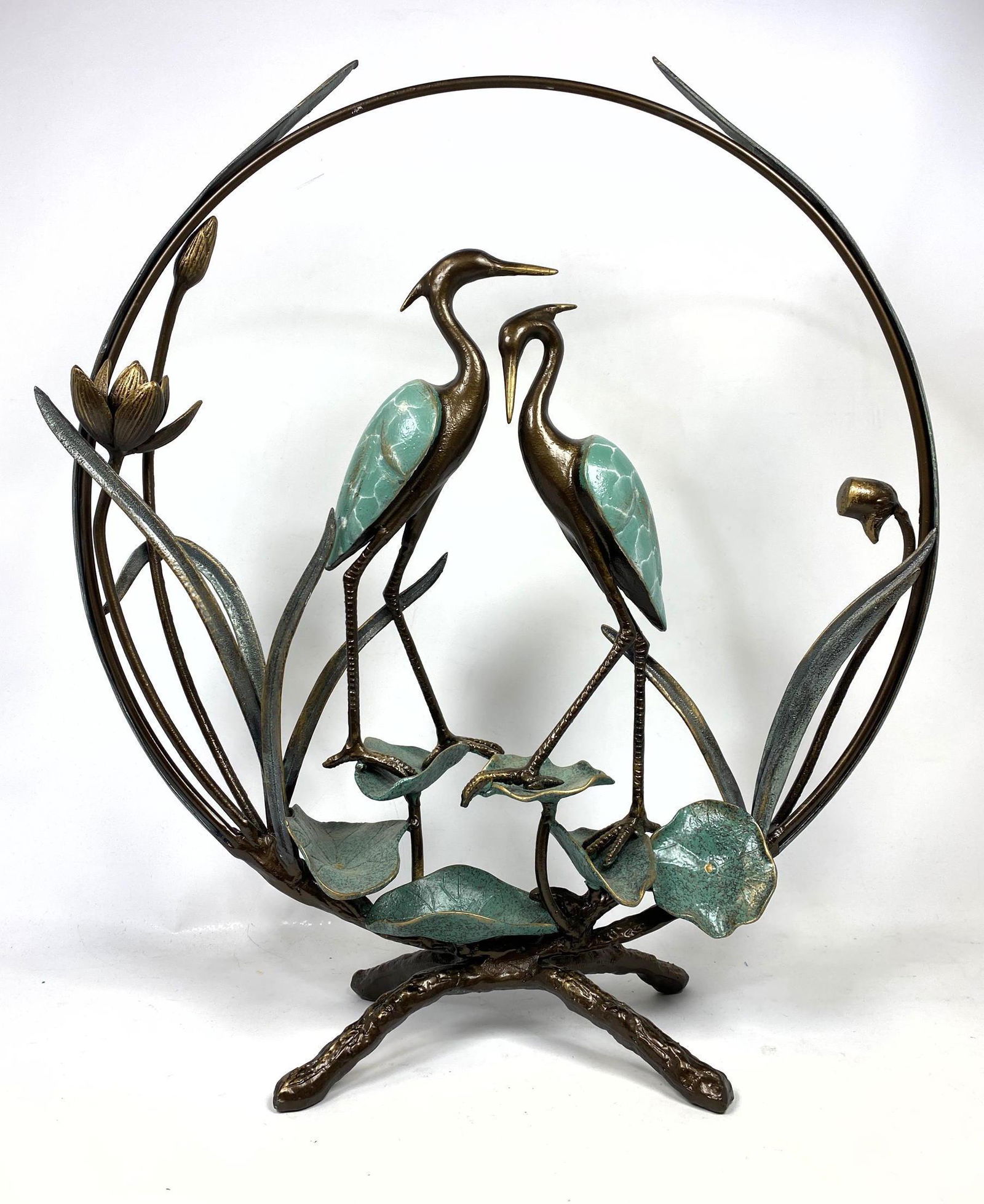 Asian Style Metal Sculpture with Cranes. (1 of 13)