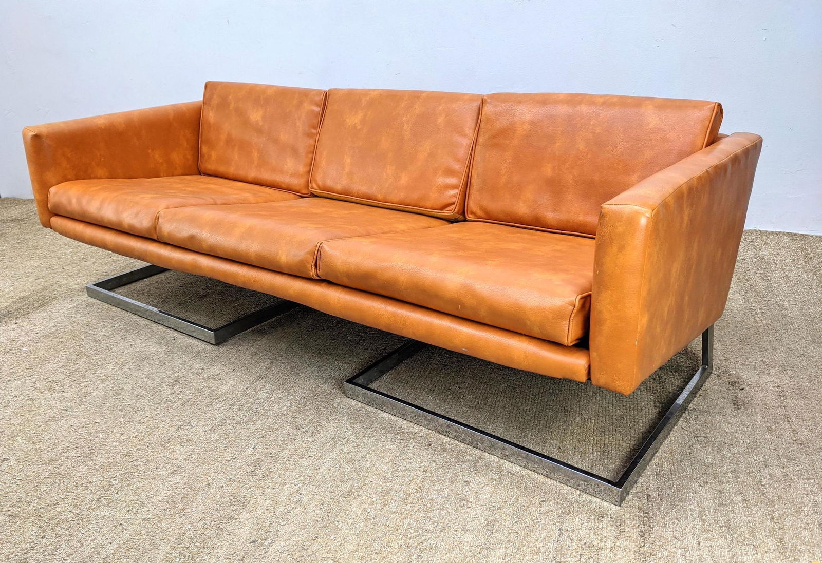 Milo Baughman Attributed Sofa Couch.  Cantilever chrome (1 of 15)