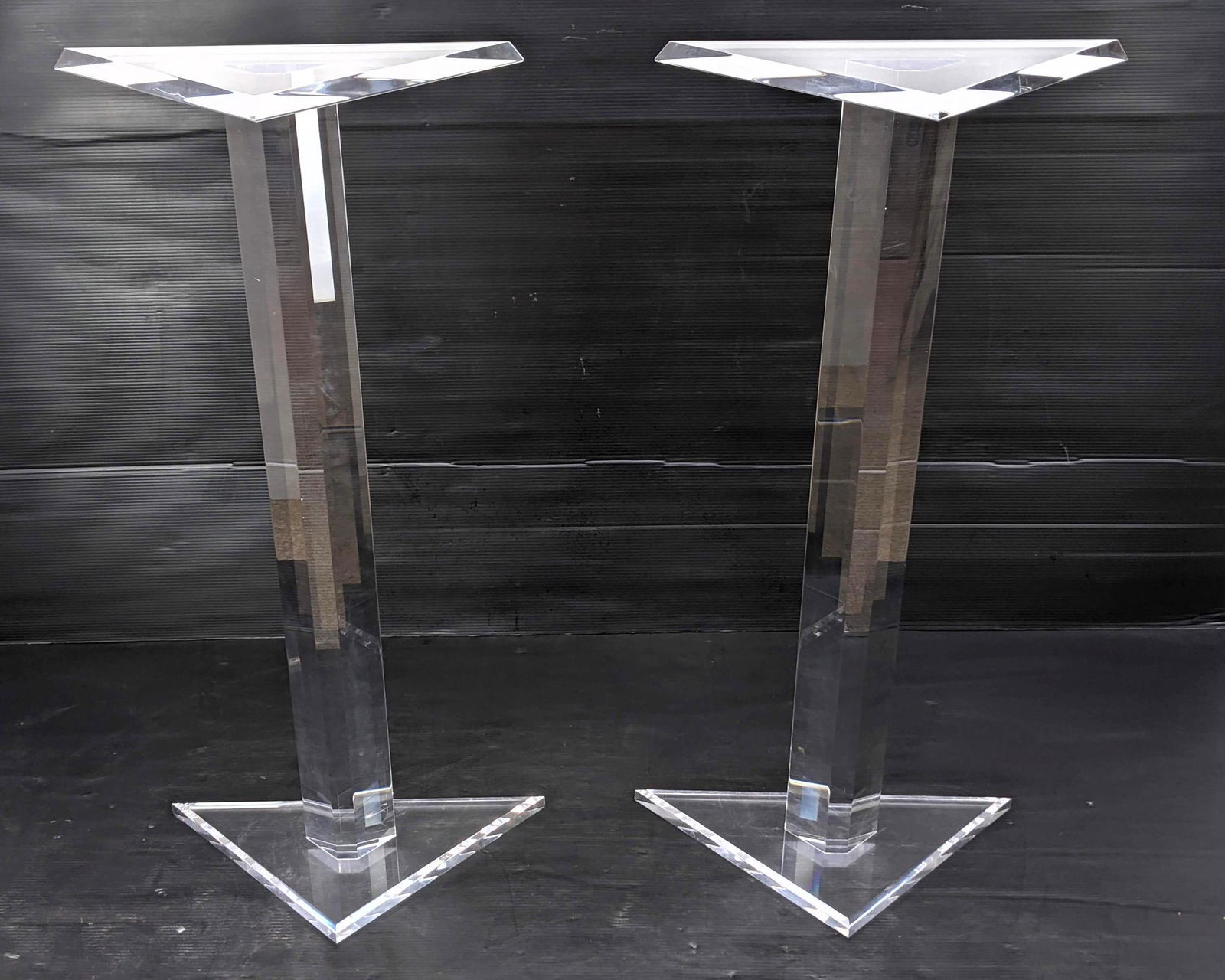 Pair Lucite Acrylic Pedestal Stand with Triangle tops. (1 of 10)