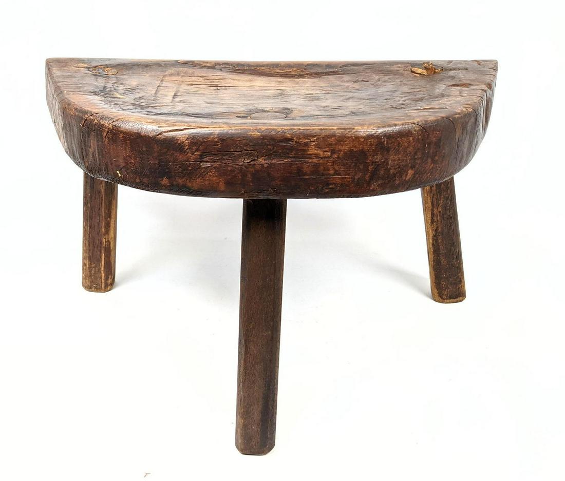 Half Round Three Legged Primitive Wood Stool (1 of 11)