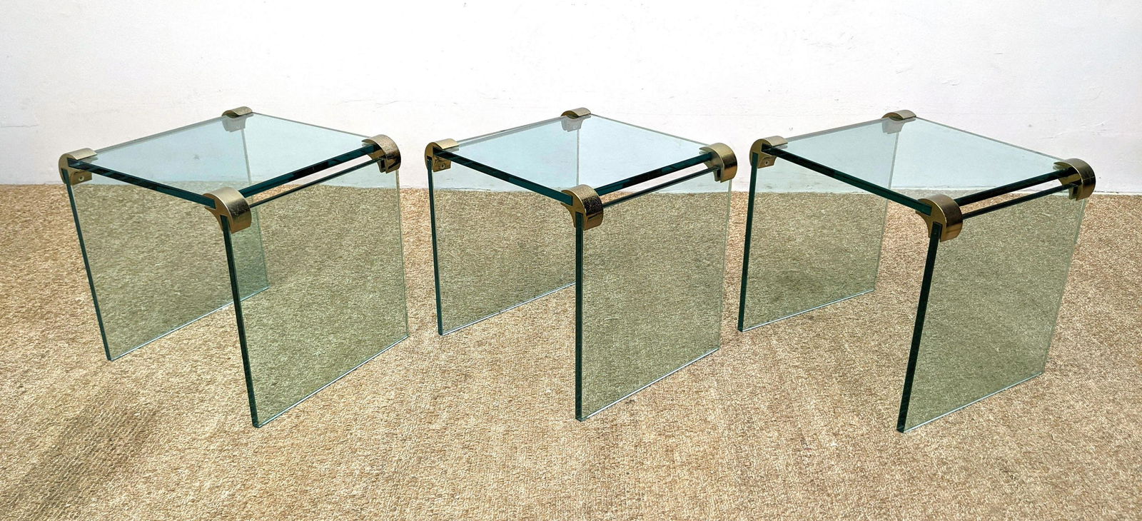 Set 3 Glass and Metal Joints Side Tables. Pace Style. (1 of 13)