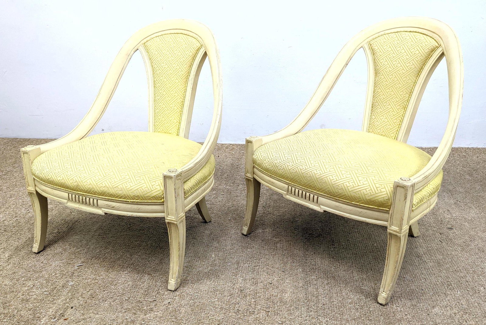 Pr French style Paint finished Slipper Chairs. French P: Pr French style Paint finished Slipper Chairs. French Provincial. -- Dimensions: H: 33 inches: W: 26 inches: D: 26 inches ---