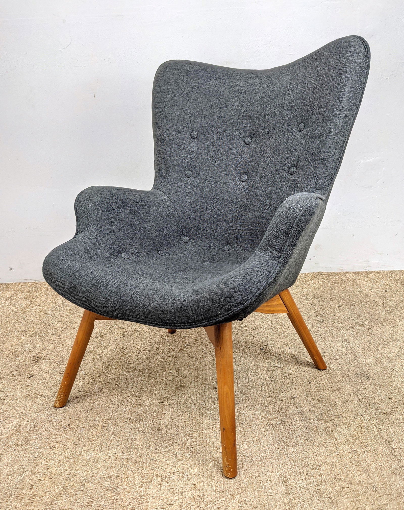 Contemporary Wood Frame Gray Upholstered Lounge Chair (1 of 12)