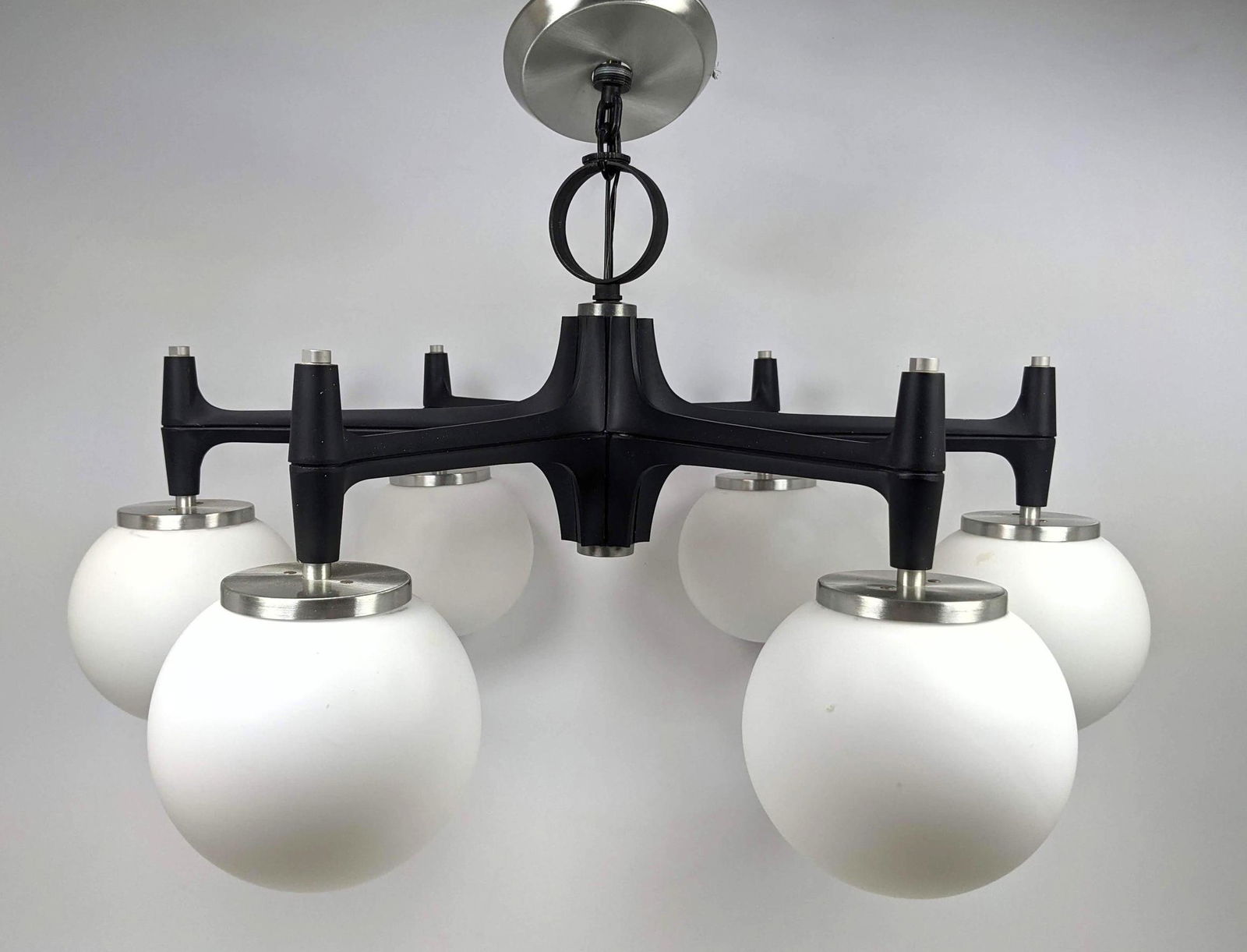 Mid Century Modern  6 Globe Chandelier Pendant Lamp. Bl (1 of 13)
