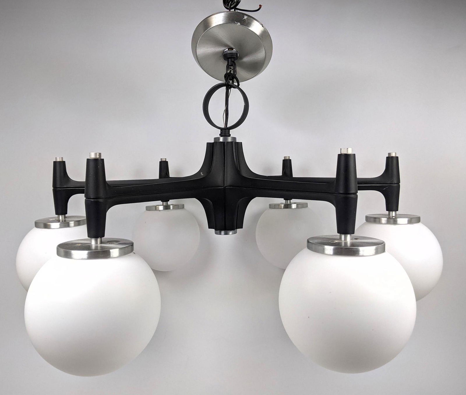 Mid Century Modern  6 Globe Chandelier Pendant Lamp. Bl (1 of 14)