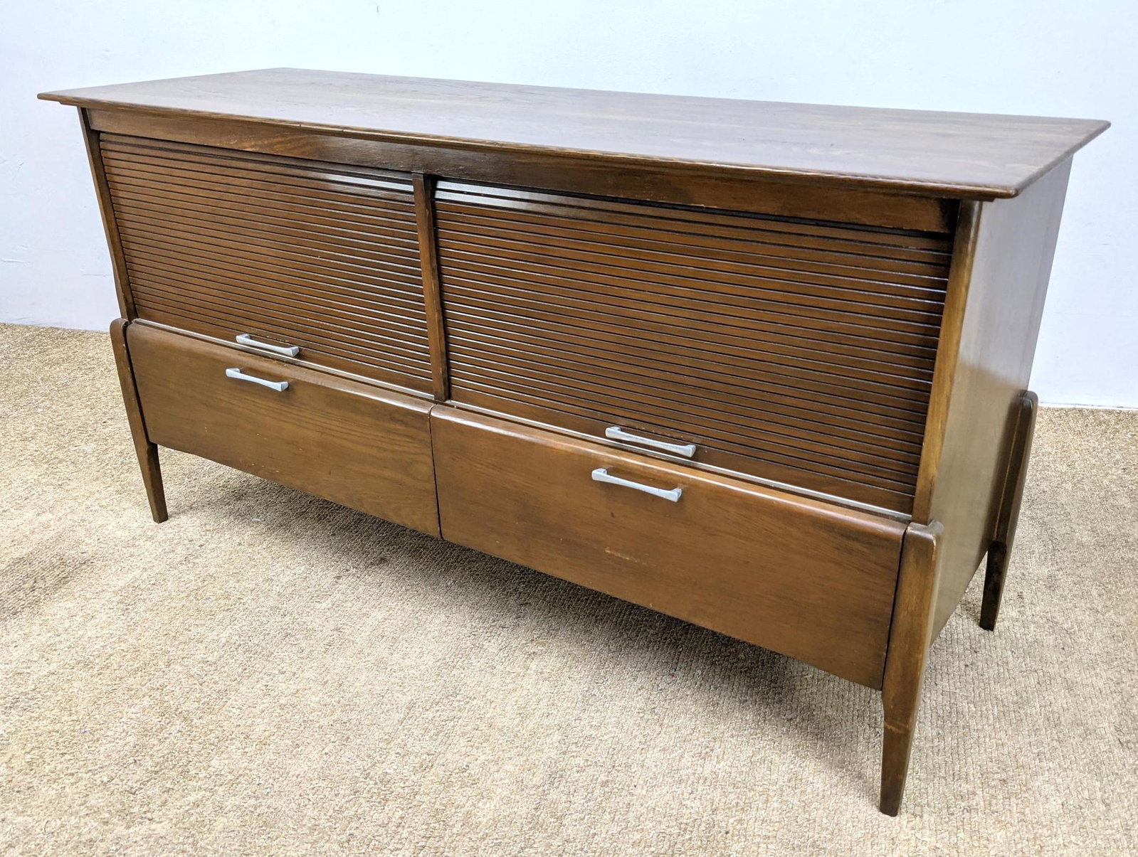 HEYWOOD WAKEFIELD Tambour Door Credenza Dresser. Marked: HEYWOOD WAKEFIELD Tambour Door Credenza Dresser. Marked.-- Dimensions: H: 31 inches: W: 60 inches: D: 20.5 inches ---