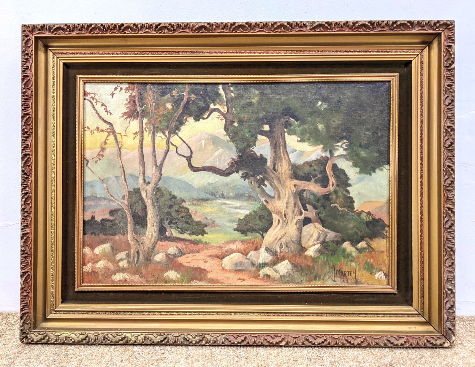 J H MARTEN '28 Romantic Landscape Painting. Canvas. Sig (1 of 9)