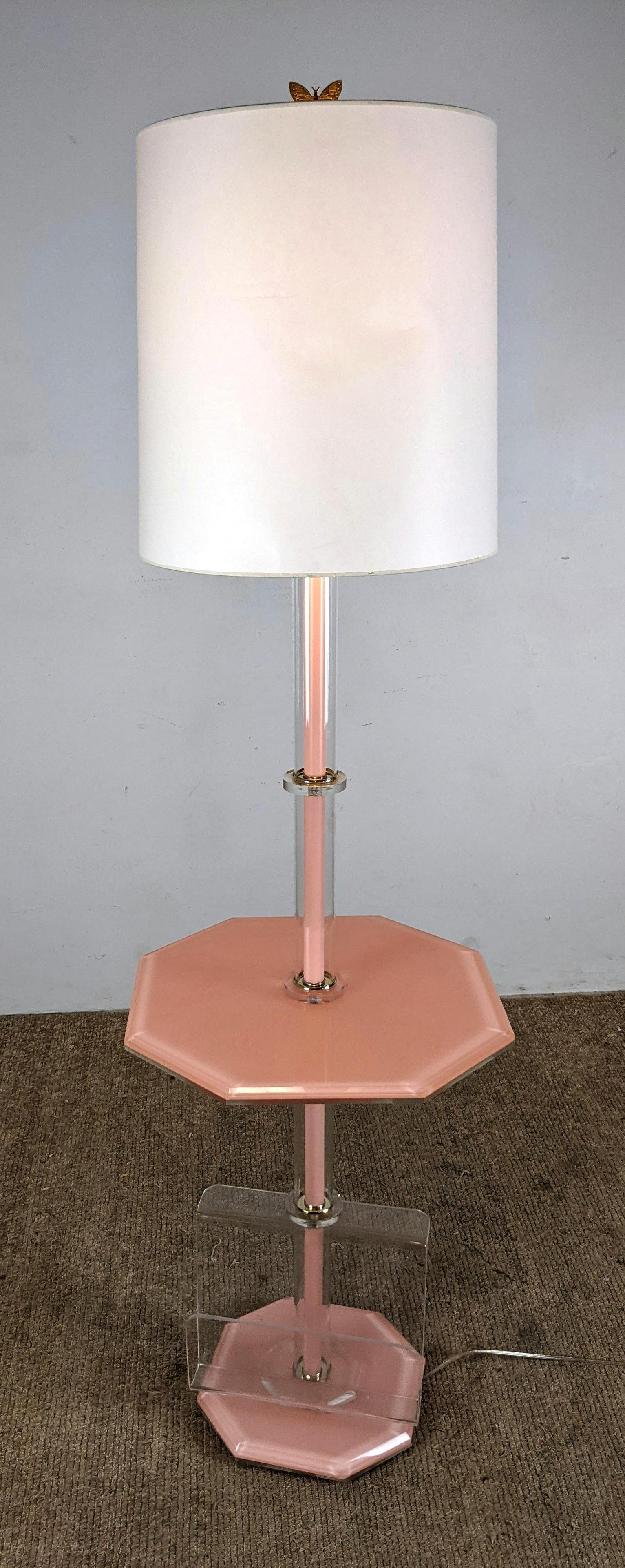 Pink Floor Table Lamp. Lucite  Magazine Rack and Trim. (1 of 15)