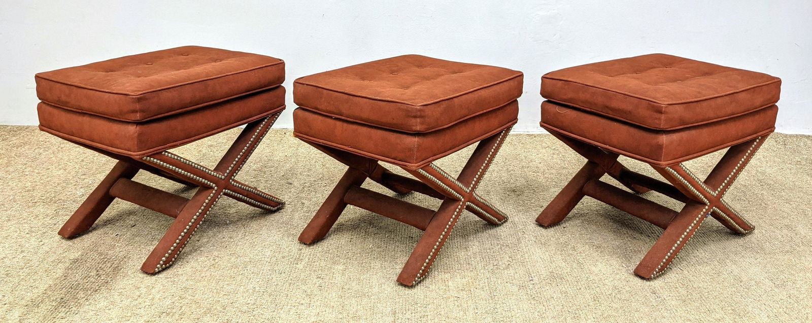 Set 3 Upholstered Billy Baldwin style Benches. Fully up (1 of 12)