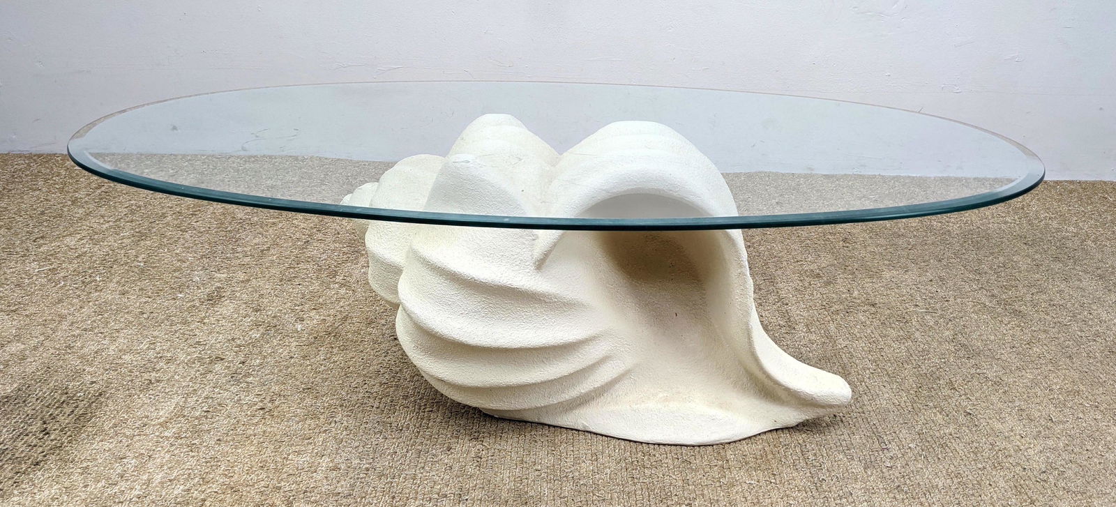 Painted Plaster Shell Base Glass Top Coffee Table. Oval (1 of 11)