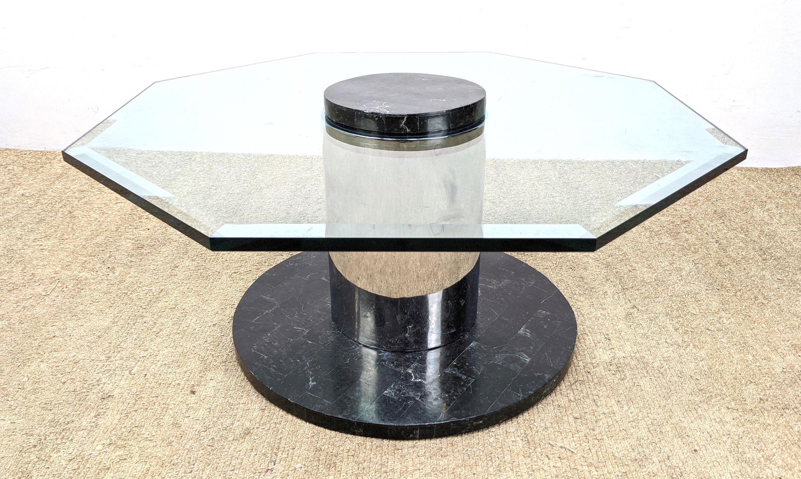 Decorator Chrome and Marble Coffee Table.  Glass top. (1 of 10)