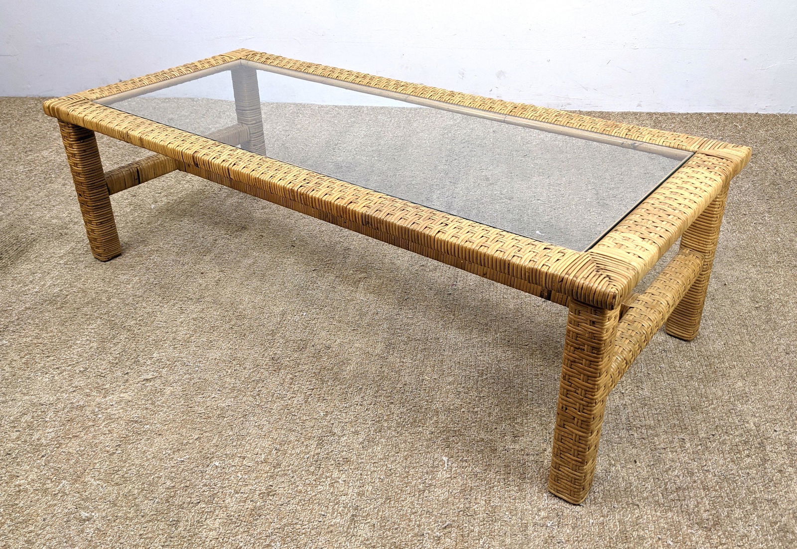 Woven Rattan Coffee Table with Inset Glass. (1 of 10)