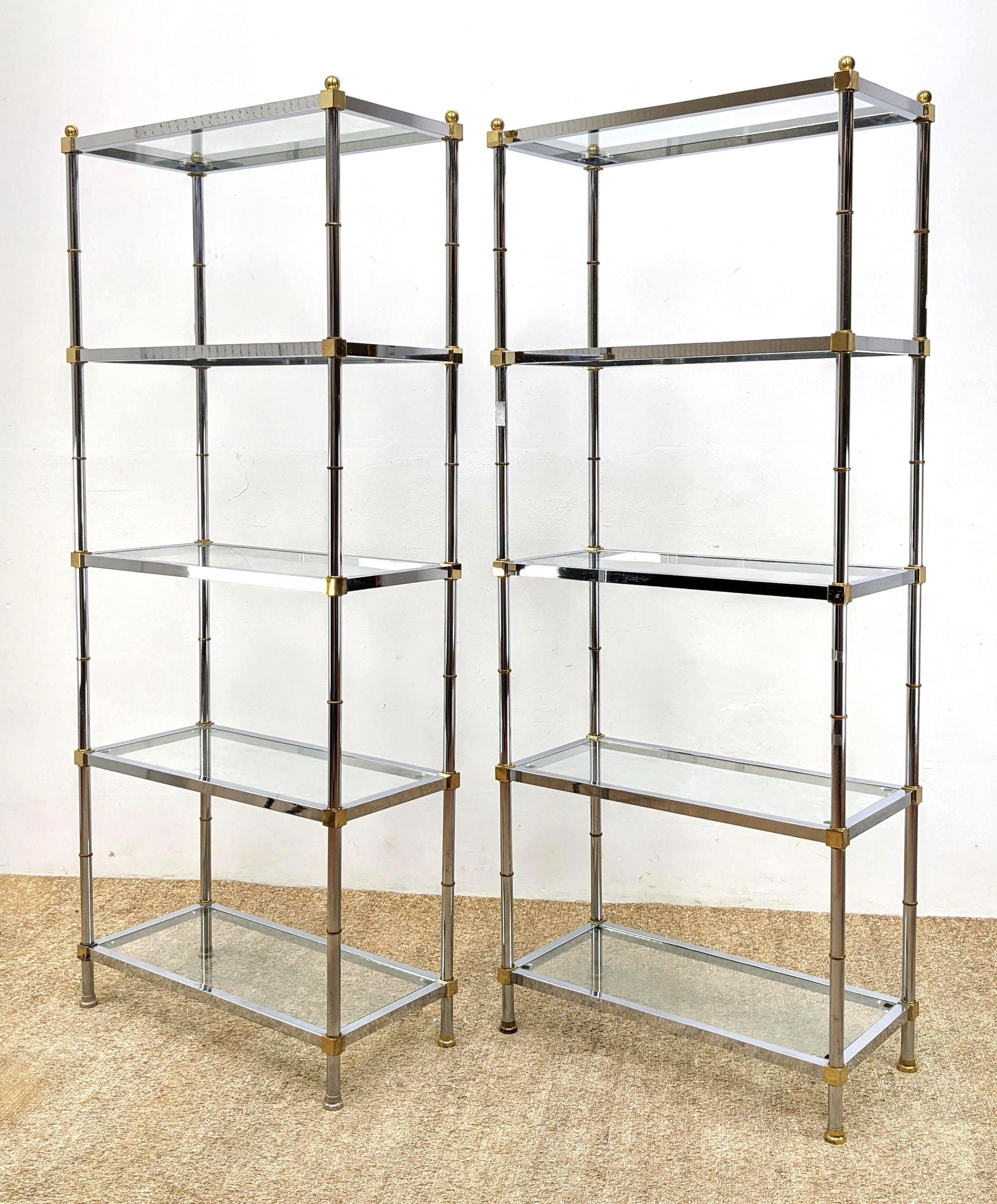 Pair Regency Style Etagere Shelf Stands. Chrome with go (1 of 9)