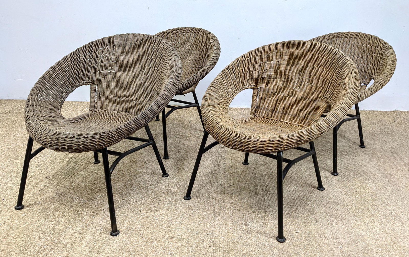 set 4 Circle Hoop Woven Rattan Lounge Chairs. Rolled cu (1 of 14)