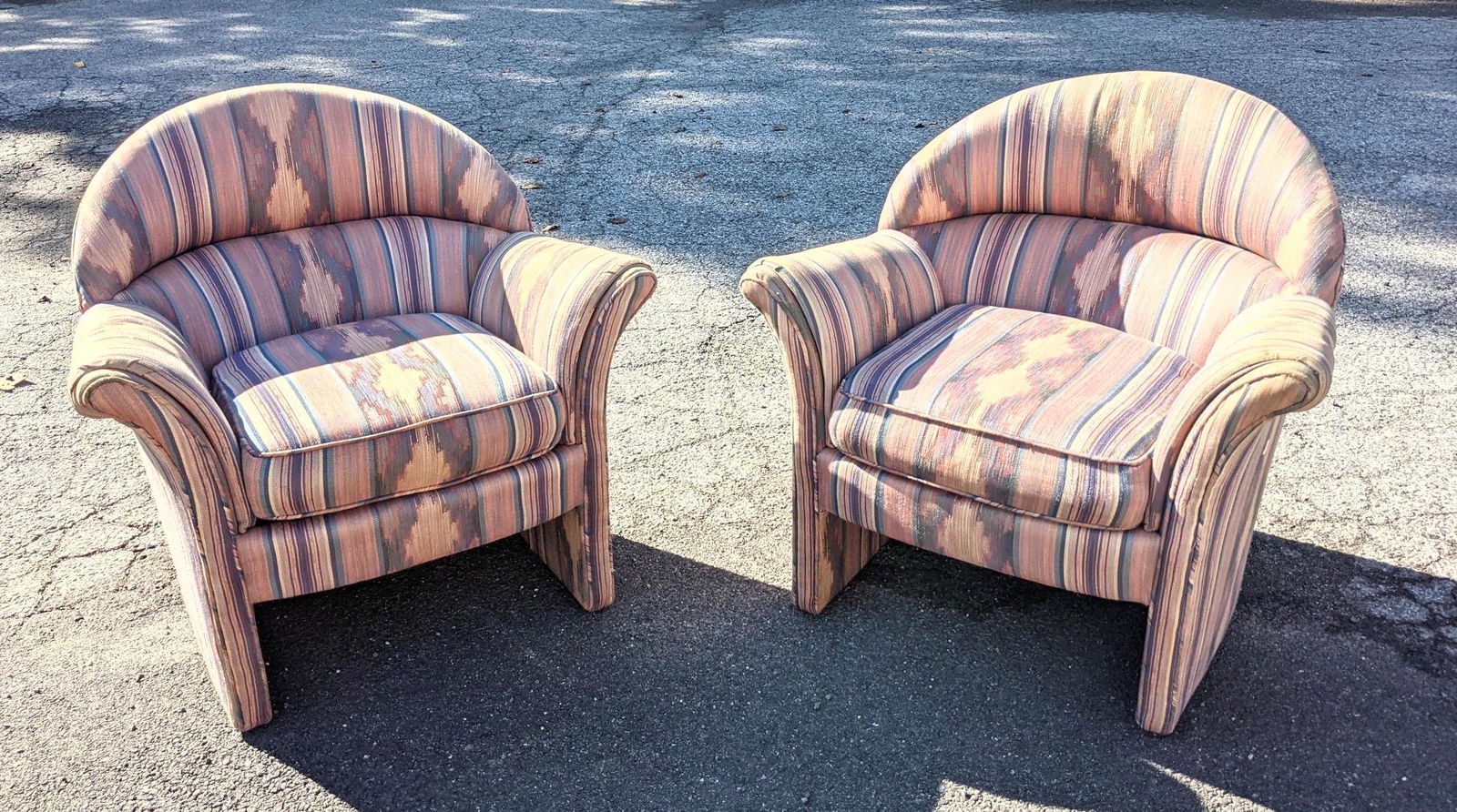 Pair Fully Upholstered Lounge Chairs with Flared Arms. (1 of 12)