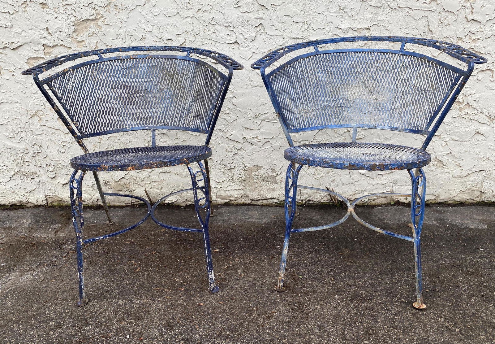 Pr Blue Painted Iron Outdoor Garden Chairs. (1 of 8)