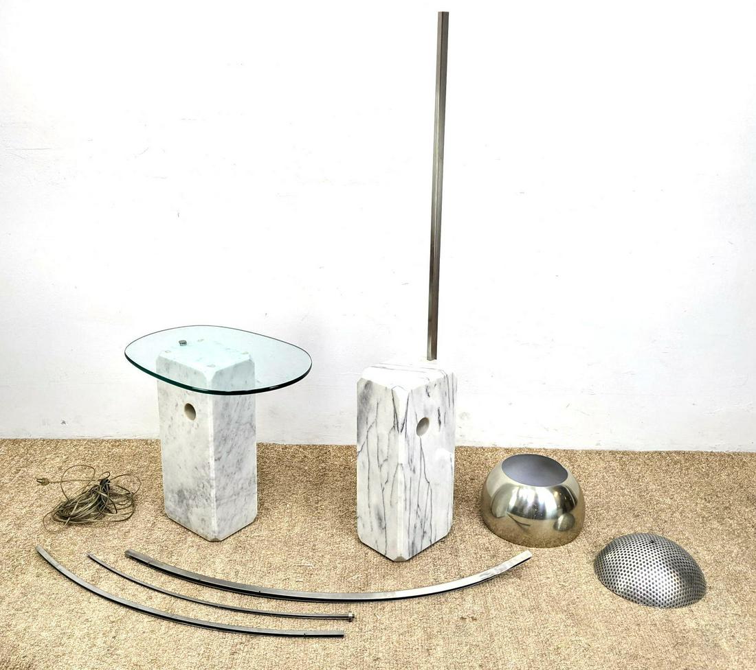 Arco Lamp Parts. Not assembled. Modernist Lighting. Two: Arco Lamp Parts. Not assembled. Modernist Lighting. Two bases. Only one shade. bends to arc.-- Dimensions: H: 22.5 inches: W: 7 inches: D: 9.5 inches ---