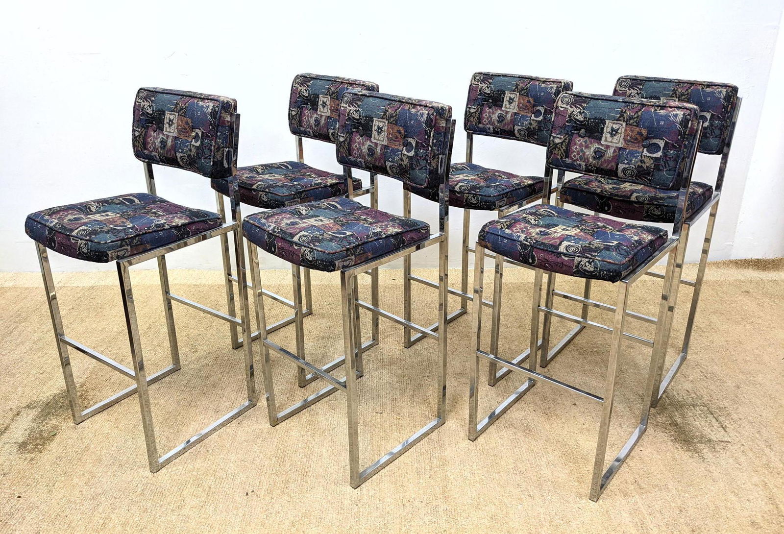 Set 6 Chrome Frame Upholstered Bar Stools. Square tube (1 of 10)
