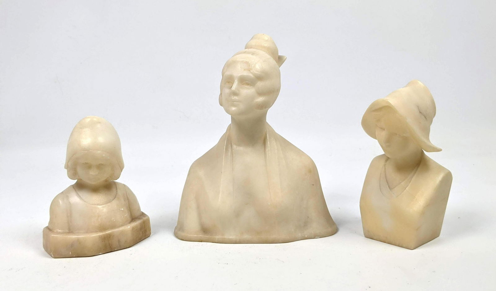 3pc Carved Alabaster Figural Busts. Small. Largest mark (1 of 19)