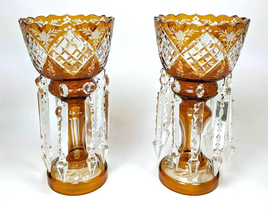 Pr Amber Cut to Clear Lustre Mantle Lamps. (1 of 10)