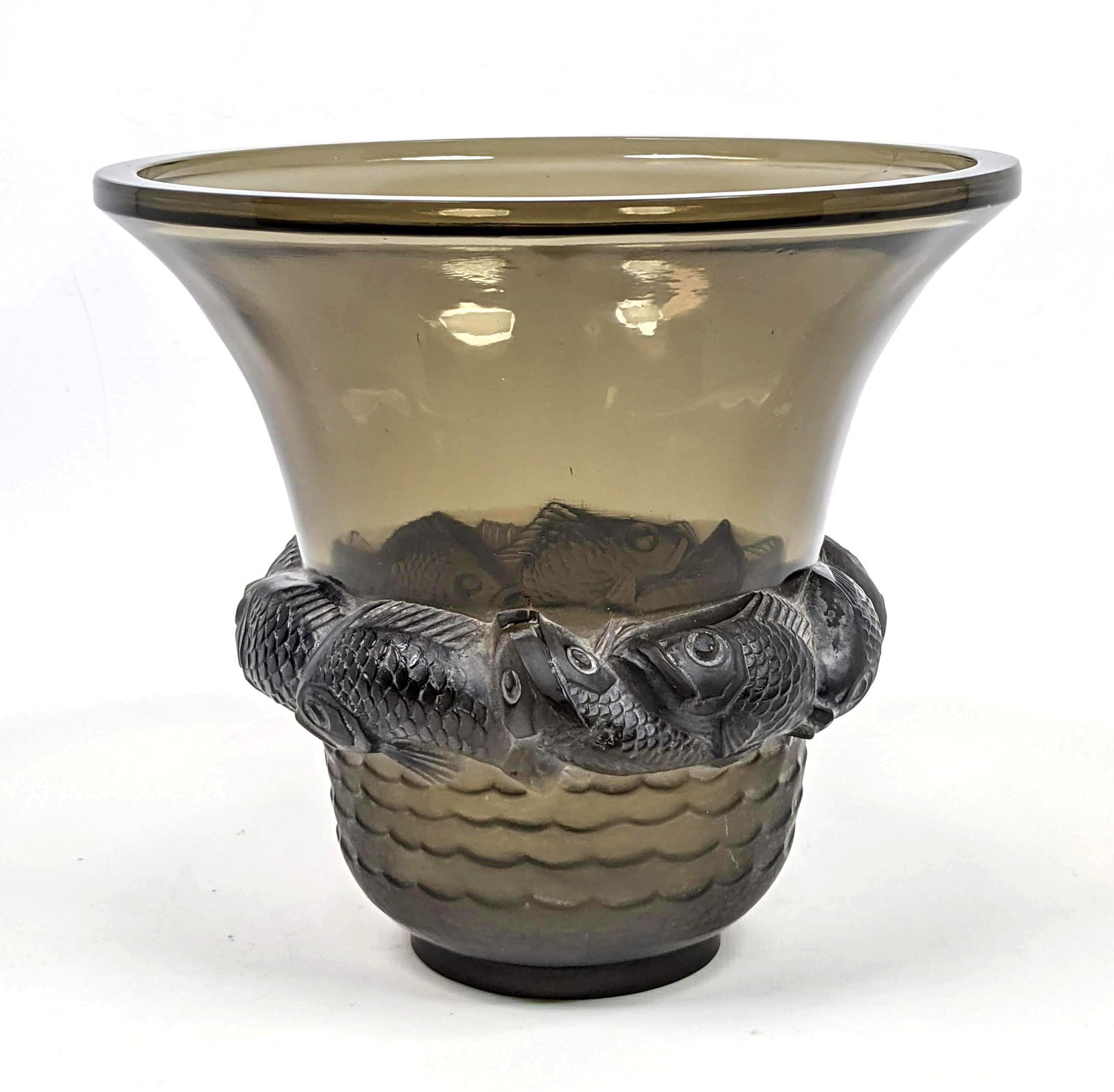 R LALIQUE French Crystal Fish Vase. "Piriac" Model. Fla (1 of 11)